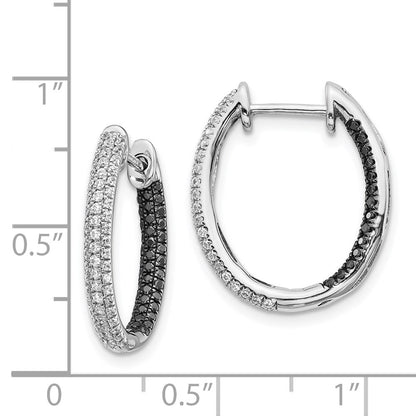 Solid 14k White Gold BlacK and Simulated CZ In/Out Hoop Earrings