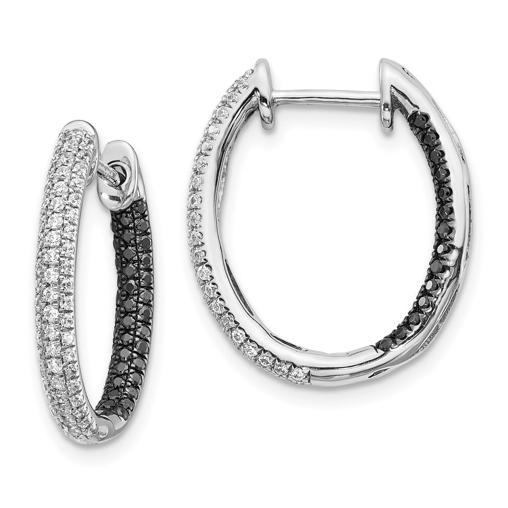 Solid 14k White Gold BlacK and Simulated CZ In/Out Hoop Earrings