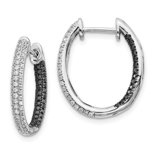 Solid 14k White Gold BlacK and Simulated CZ In/Out Hoop Earrings