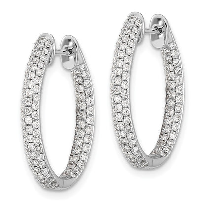 Solid 14k White Gold Simulated CZ In/Out Hinged Hoop Earrings