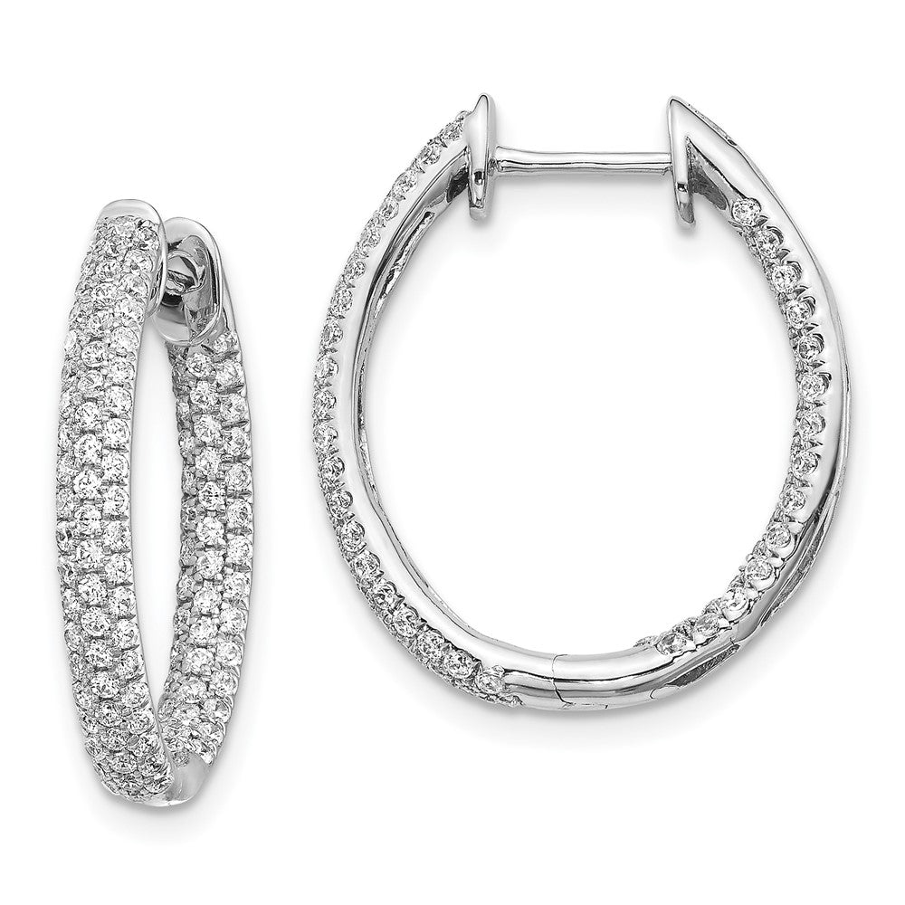 Solid 14k White Gold Simulated CZ In/Out Hinged Hoop Earrings