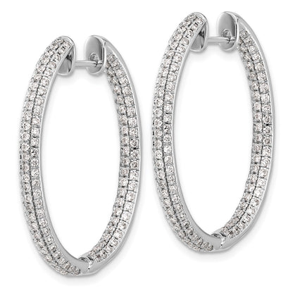 Solid 14k White Gold Simulated CZ In/Out Hinged Hoop Earrings