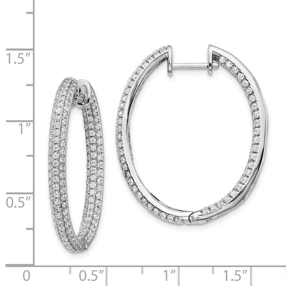 Solid 14k White Gold Simulated CZ In/Out Hinged Hoop Earrings