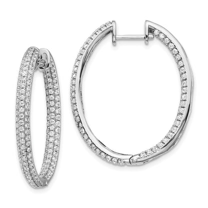 Solid 14k White Gold Simulated CZ In/Out Hinged Hoop Earrings