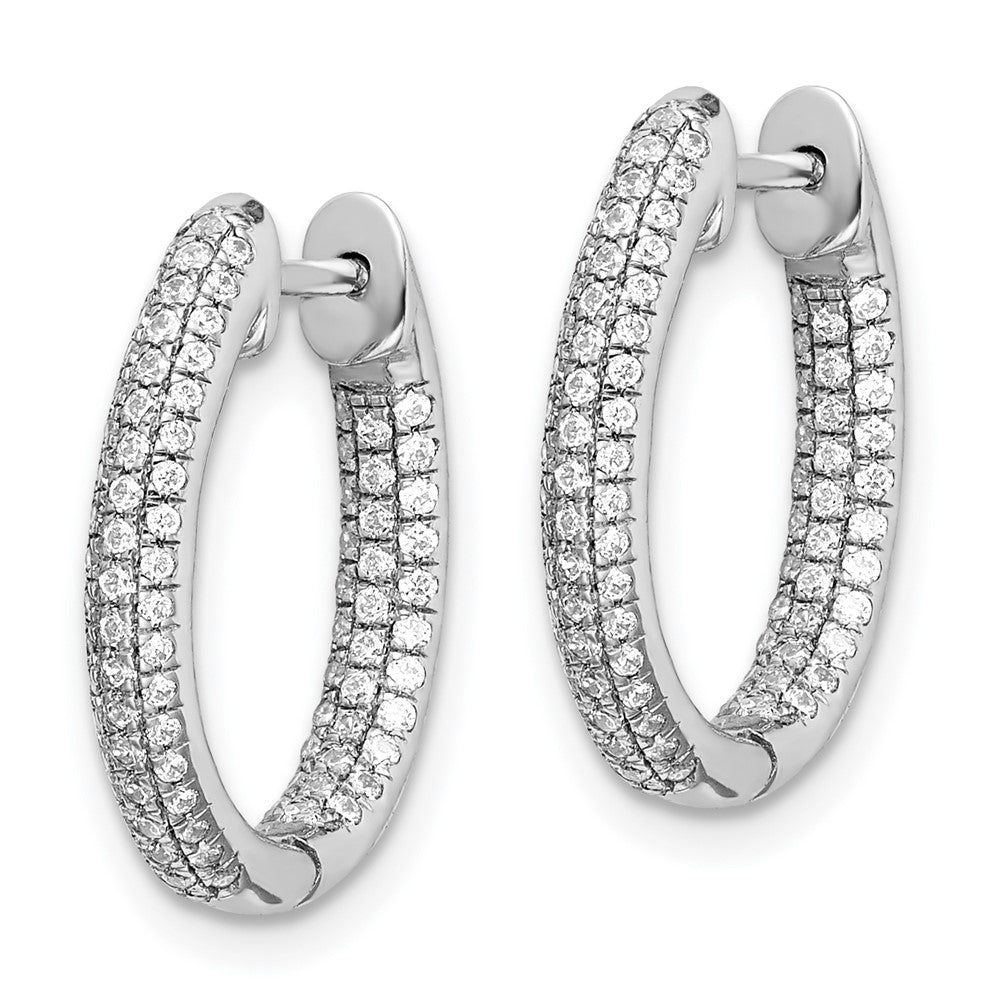 Solid 14k White Gold Simulated CZ In/Out Hinged Hoop Earrings