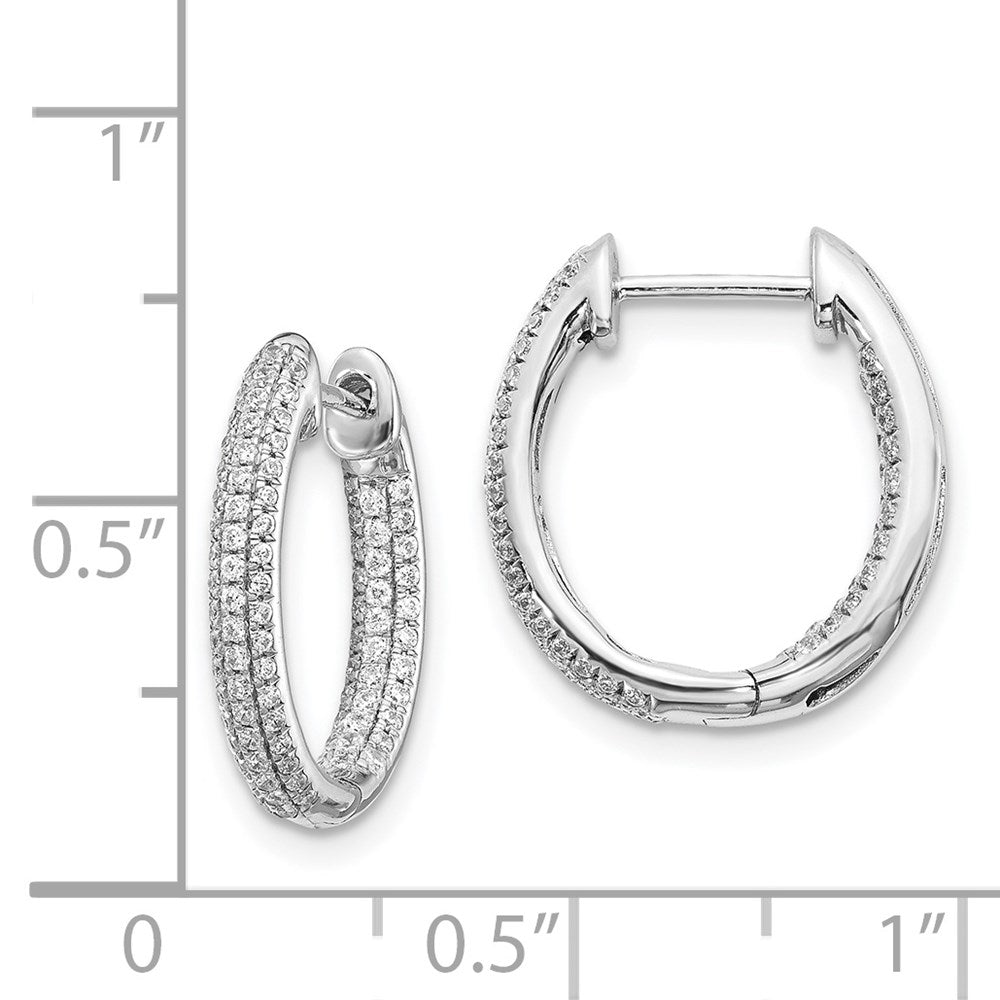 Solid 14k White Gold Simulated CZ In/Out Hinged Hoop Earrings