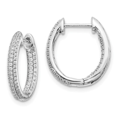 Solid 14k White Gold Simulated CZ In/Out Hinged Hoop Earrings