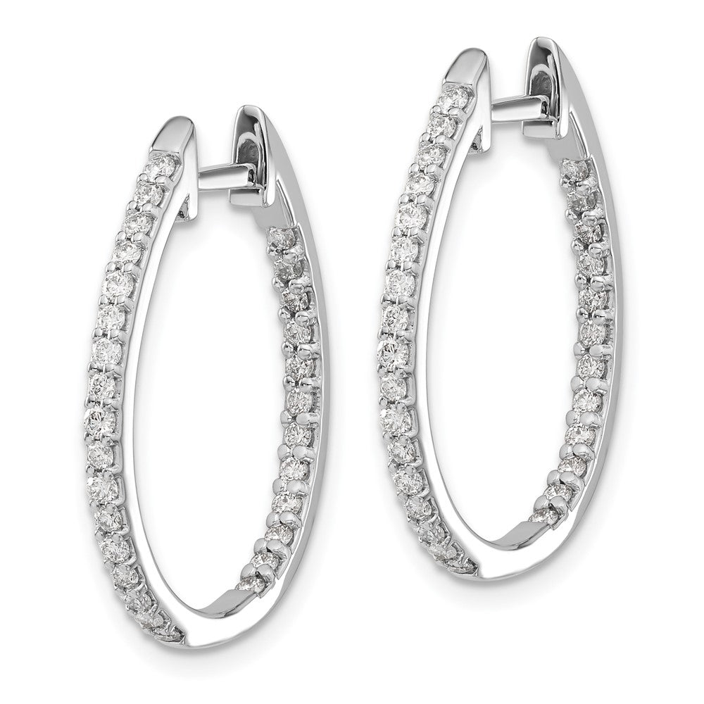 Solid 14k White Gold In/Out Simulated CZ Hinged Hoop Earrings
