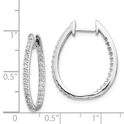 Solid 14k White Gold In/Out Simulated CZ Hinged Hoop Earrings