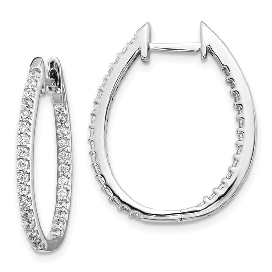 14k White Gold In/Out Real Diamond Hinged Hoop Earrings EM5439-075-WA