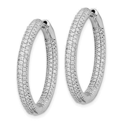 Solid 14k White Gold 1 1/2Ctw Hinged Hoop Simulated CZ Earrings