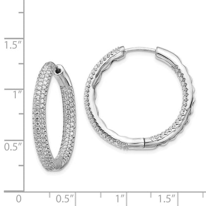 Solid 14k White Gold 1 1/2Ctw Hinged Hoop Simulated CZ Earrings