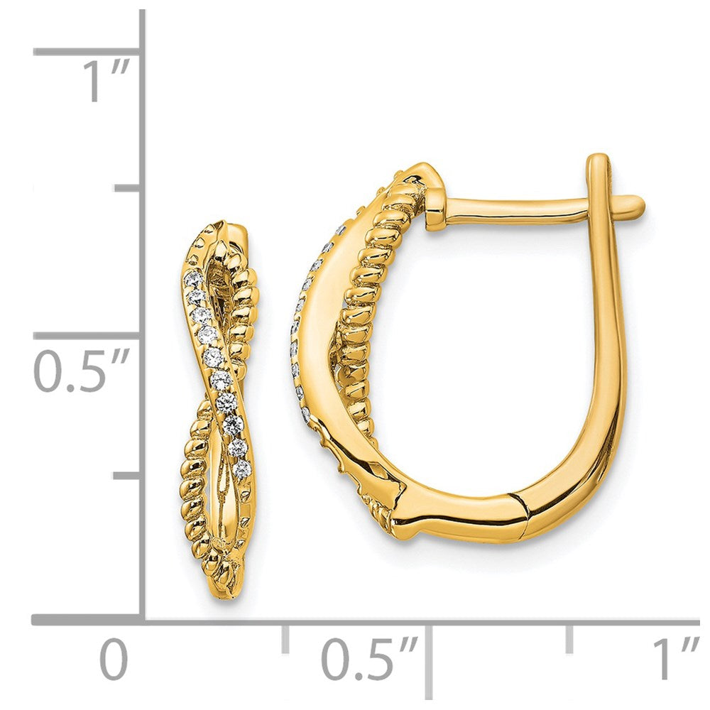 Solid 14k Yellow Gold Simulated CZ and Twisted Rope Hinged Post Earrings