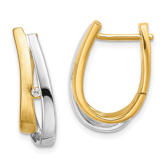 14k Yellow Gold With White Rhodium Real Diamond Hinged Hoop Earrings EM5443-004-YWA