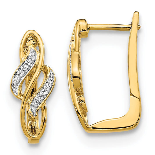 Solid 14k Yellow Gold Simulated CZ Hinged Hoop Earrings