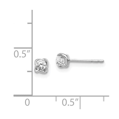 Solid 14k White Gold Simulated CZ Post Earrings