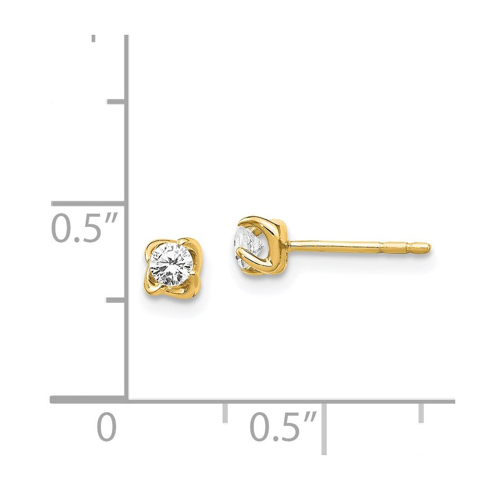 Solid 14k Yellow Gold Simulated CZ Post Earrings
