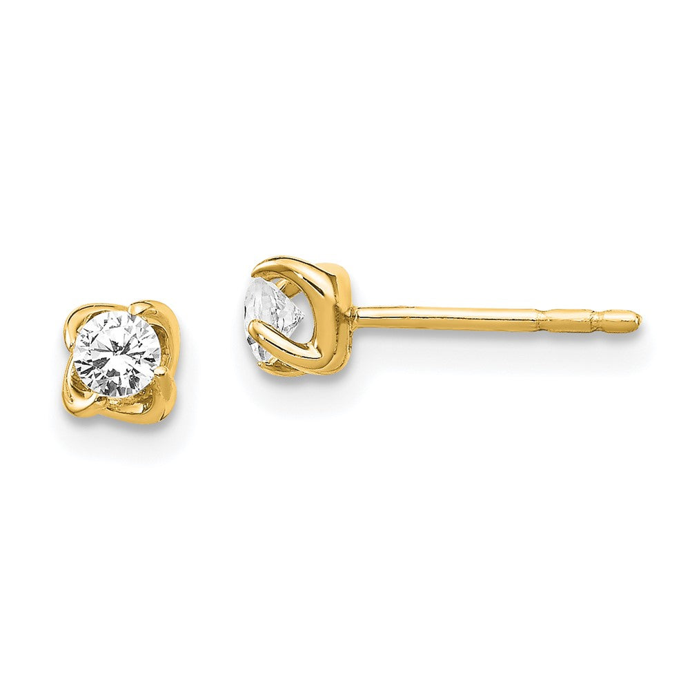 Solid 14k Yellow Gold Simulated CZ Post Earrings