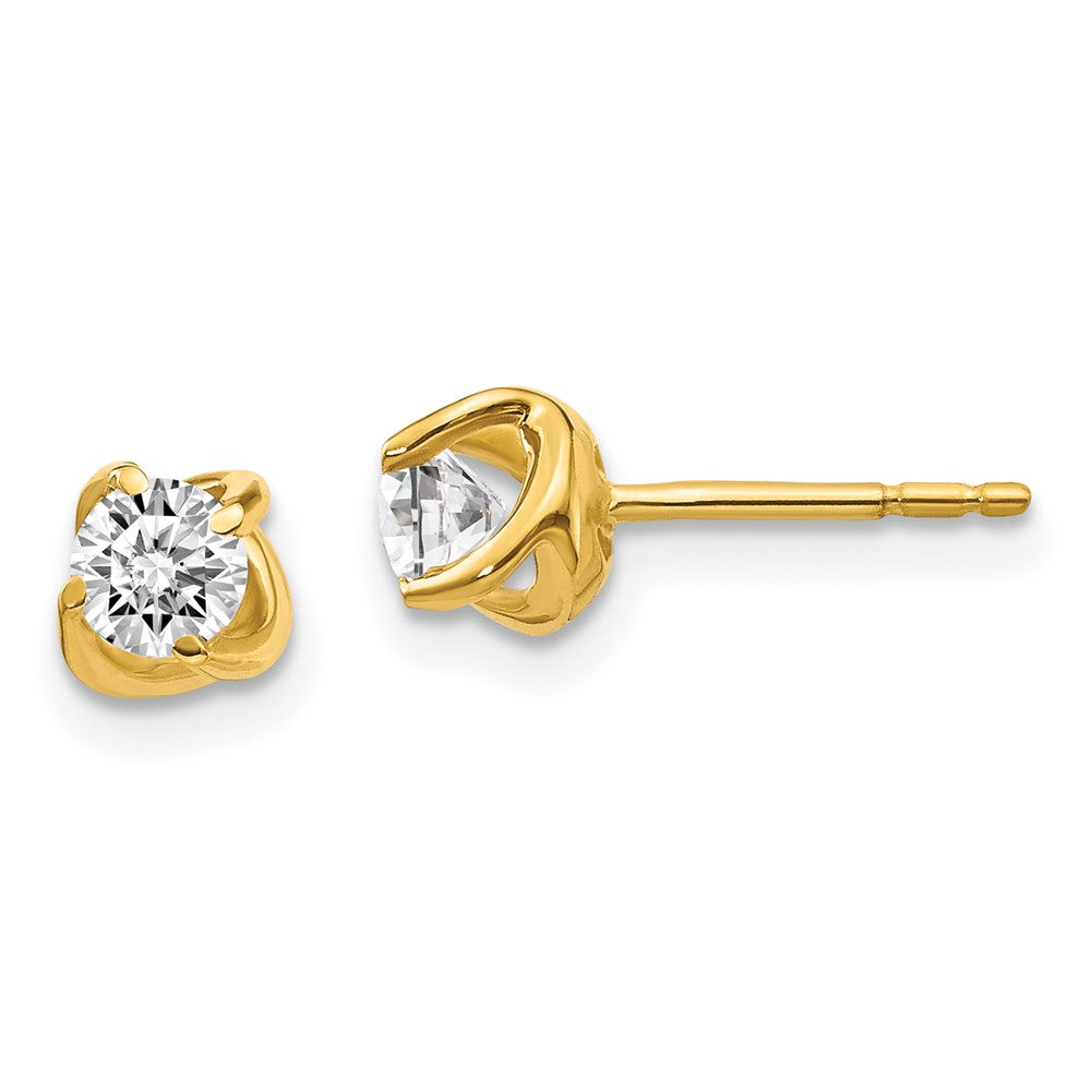 Solid 14k Yellow Gold Fancy Twist Simulated CZ Earrings