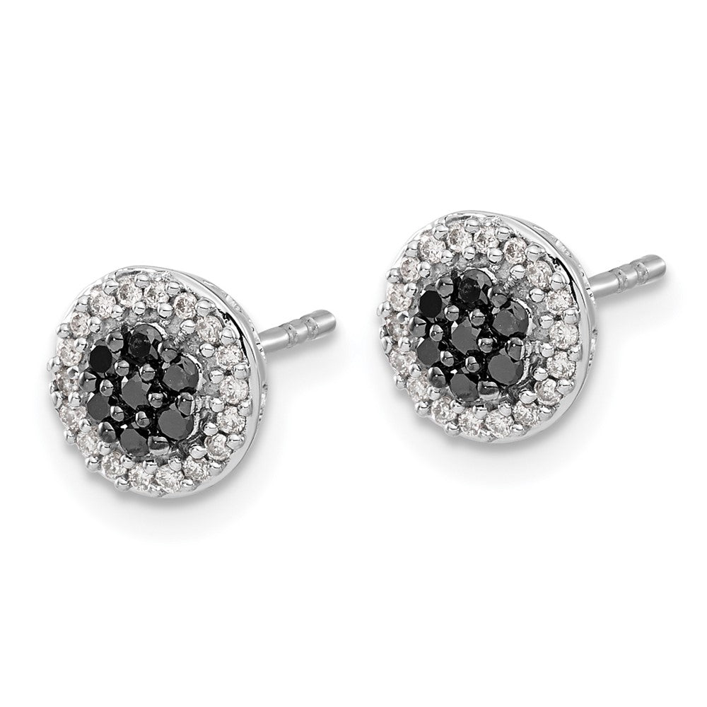 Solid 14k White Gold BlacK/White Simulated CZ Cluster Post Earrings