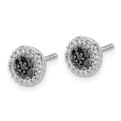 Solid 14k White Gold BlacK/White Simulated CZ Cluster Post Earrings