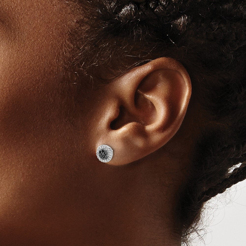 Solid 14k White Gold BlacK/White Simulated CZ Cluster Post Earrings