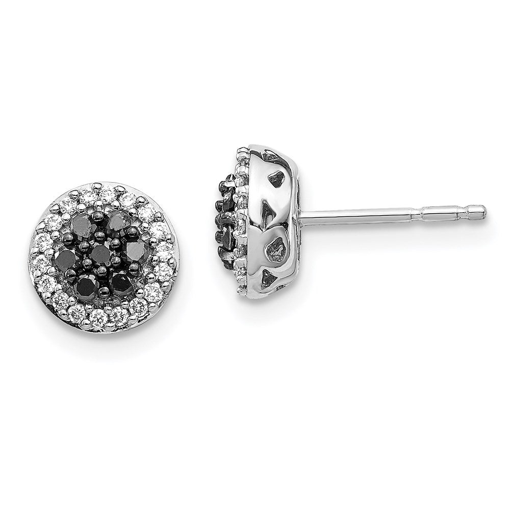 14k White Gold Black/White Real Diamond Cluster Post Earrings EM5450-BK-033-WA