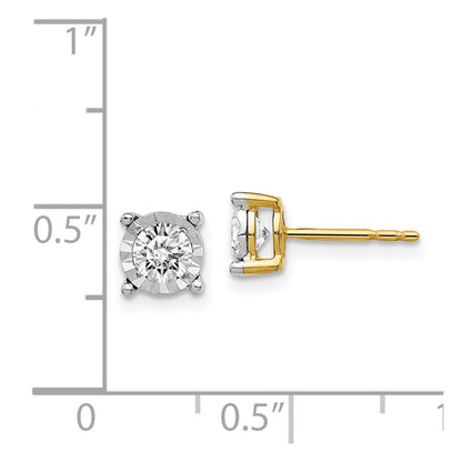 Solid 14k Yellow Gold Two-Tone Simulated CZ Earrings