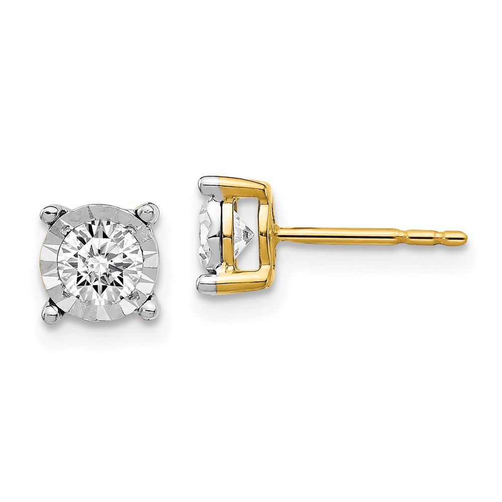 Solid 14k Yellow Gold Two-Tone Simulated CZ Earrings