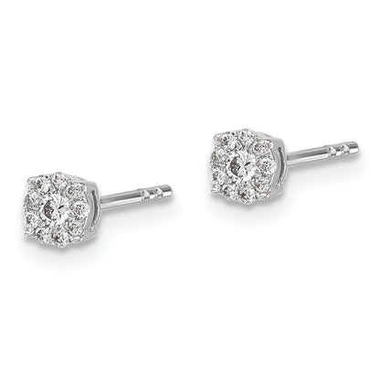 Solid 14k White Gold Simulated CZ Cluster Post Earrings