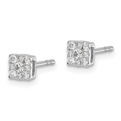 Solid 14k White Gold Simulated CZ Cluster Post Earrings