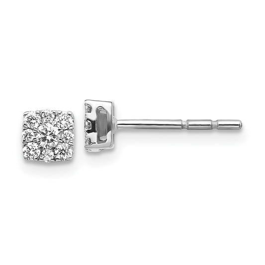 Solid 14k White Gold Simulated CZ Cluster Post Earrings