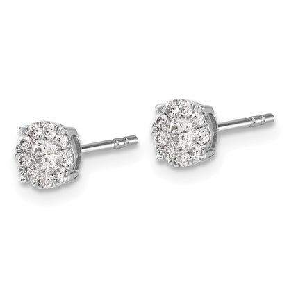 Solid 14k White Gold Simulated CZ Cluster Post Earrings