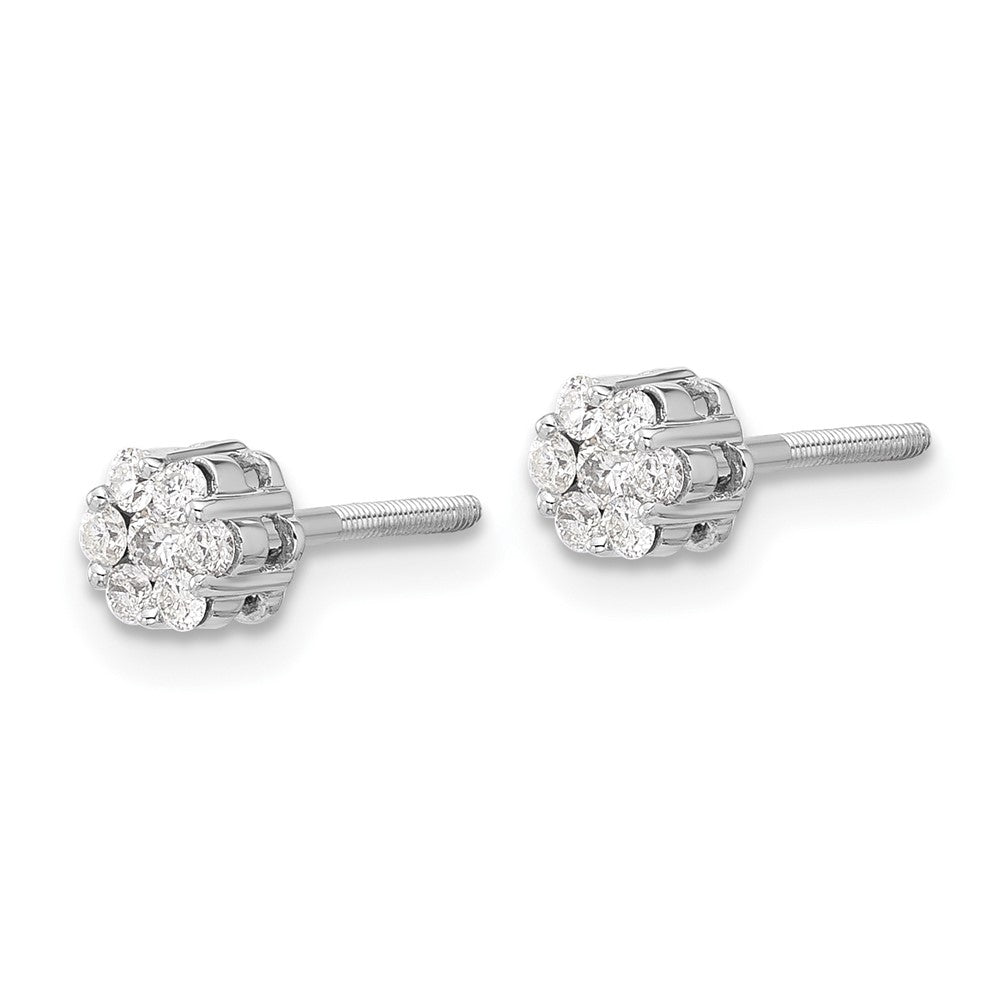 Solid 14k White Gold Simulated CZ Cluster Post Earrings