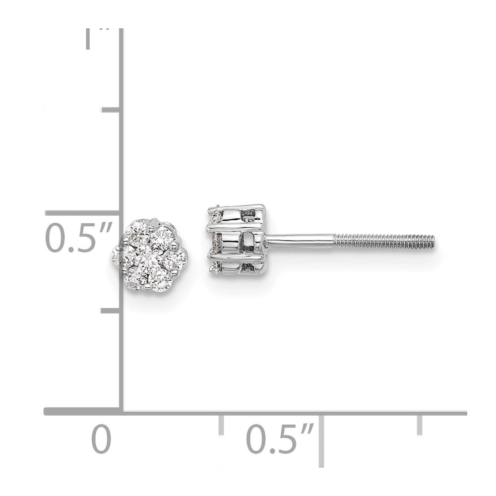 Solid 14k White Gold Simulated CZ Cluster Post Earrings