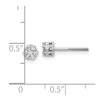 Solid 14k White Gold Simulated CZ Cluster Post Earrings