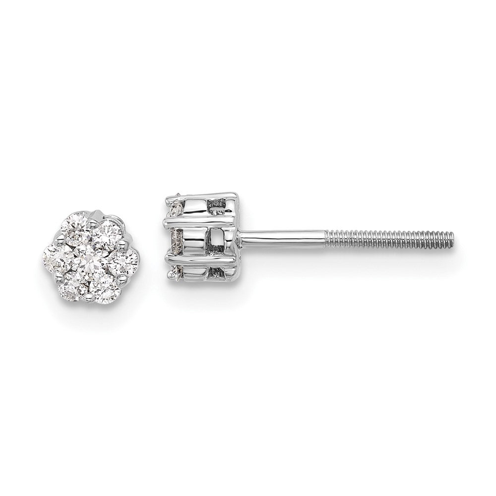 Solid 14k White Gold Simulated CZ Cluster Post Earrings