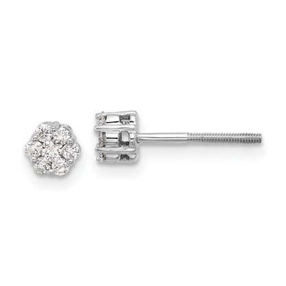 Solid 14k White Gold Simulated CZ Cluster Post Earrings