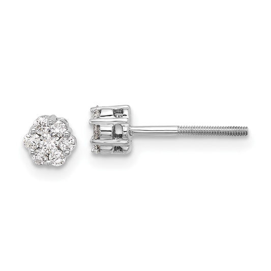 Solid 14k White Gold Simulated CZ Cluster Post Earrings