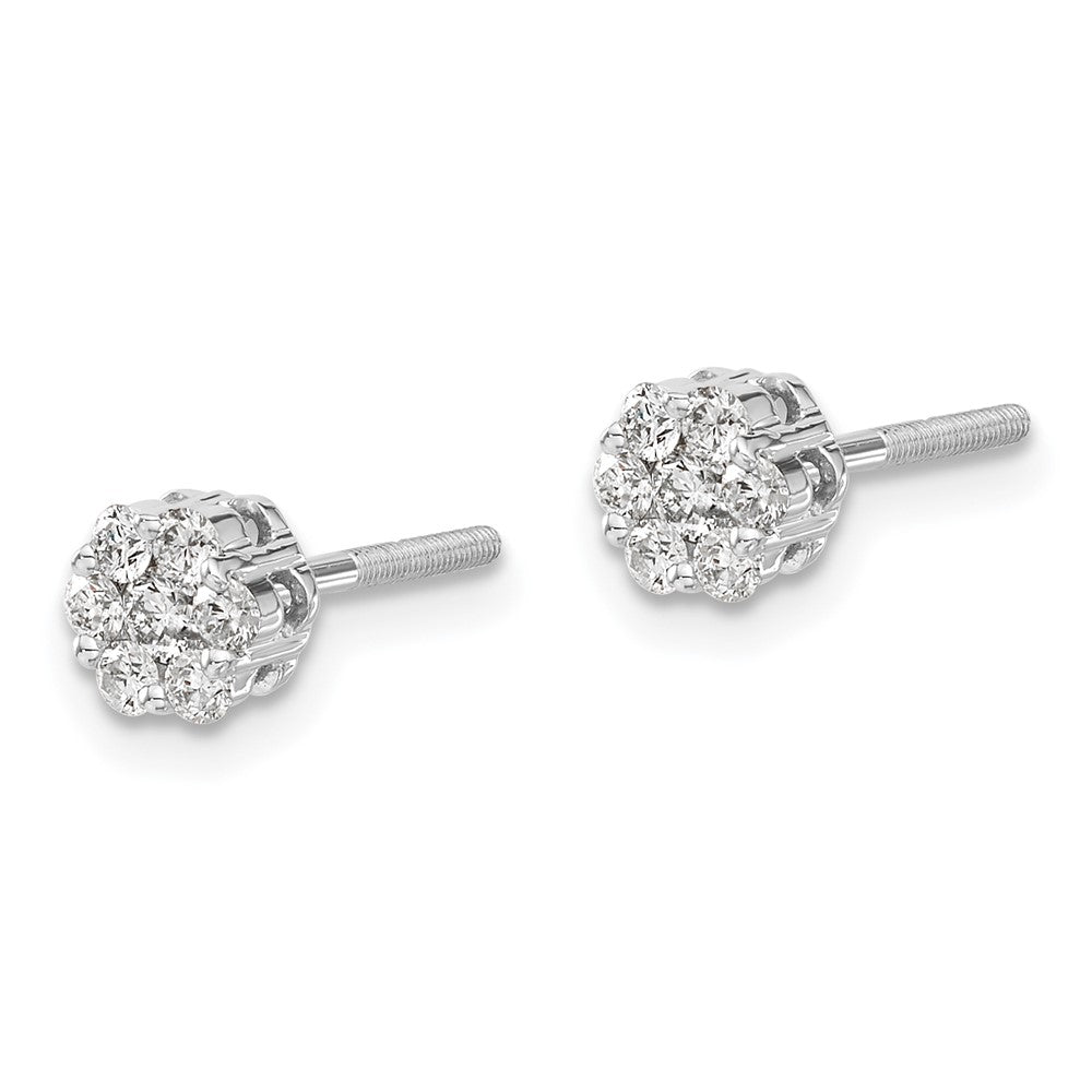 Solid 14k White Gold Simulated CZ Cluster ScrewbacK Earrings