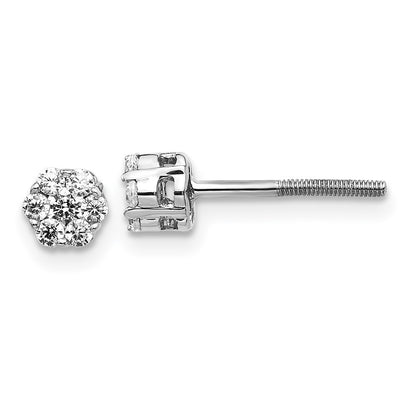 Solid 14k White Gold Simulated CZ Cluster ScrewbacK Earrings