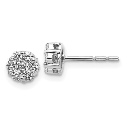Solid 14k White Gold Simulated CZ Cluster Earrings