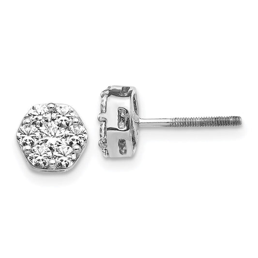 14k White Gold Real Diamond Cluster Screwback Earrings EM5458-088-WA