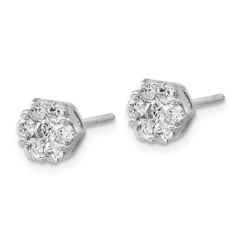 Solid 14k White Gold Simulated CZ Cluster ScrewbacK Earrings