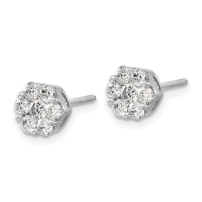 Solid 14k White Gold Simulated CZ Cluster ScrewbacK Earrings