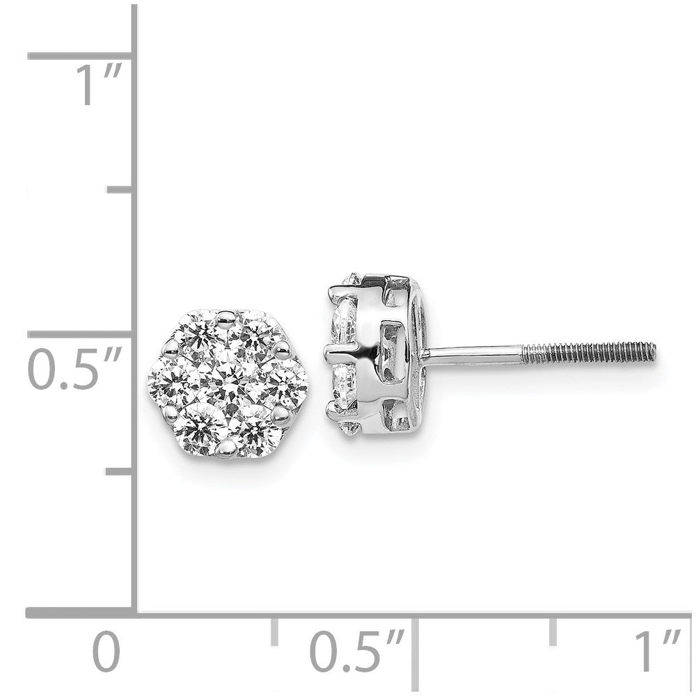Solid 14k White Gold Simulated CZ Cluster ScrewbacK Earrings