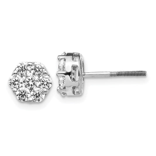 14k White Gold Real Diamond Cluster Screwback Earrings EM5458-110-WA