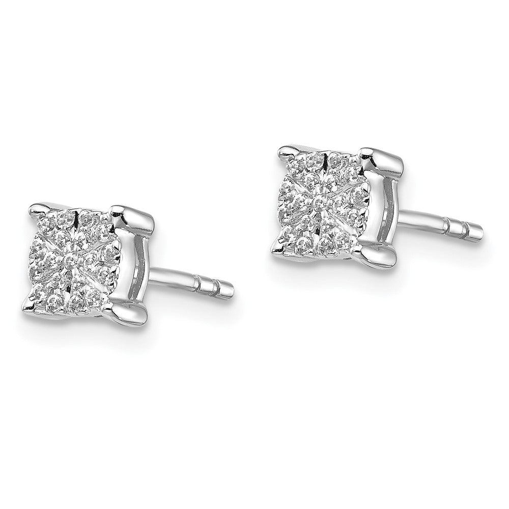 Solid 14k White Gold Simulated CZ Cluster Post Earrings