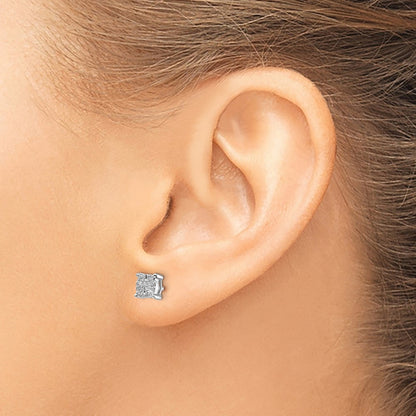 Solid 14k White Gold Simulated CZ Cluster Post Earrings