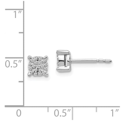 Solid 14k White Gold Simulated CZ Cluster Post Earrings